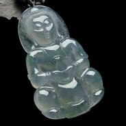 冰种飘花缅甸翡翠观音挂件