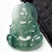冰种飘花缅甸翡翠观音挂件