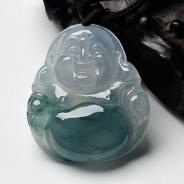 冰种淡紫罗兰飘花缅甸翡翠玉佛挂件