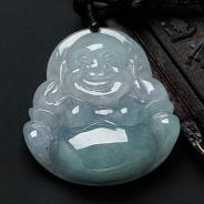 冰种春带彩缅甸翡翠玉佛挂件