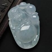 冰种晴水略飘花缅甸翡翠逍遥佛挂件