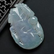 冰种淡春带彩缅甸翡翠节节高挂件