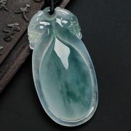 冰种飘花缅甸翡翠双龙如意挂件