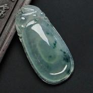 冰种飘花缅甸翡翠福在眼前挂件