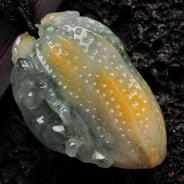糯冰种黄翡飘花缅甸翡翠生意兴隆挂件