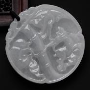 糯冰种淡晴水缅甸翡翠鹤鹿同春挂件