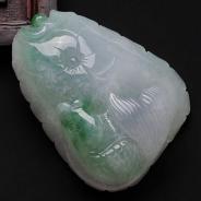 糯冰种飘绿花缅甸翡翠年年有余挂件