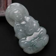 糯冰种飘花缅甸翡翠观音挂件