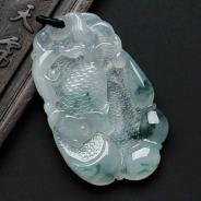 冰种飘花缅甸翡翠年年有余挂件