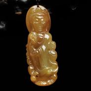 糯冰种黄翡缅甸翡翠观音挂件
