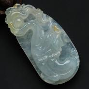 冰种晴水黄翡缅甸翡翠龙牌挂件