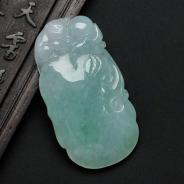 糯冰种豆绿缅甸翡翠如意寿挂件