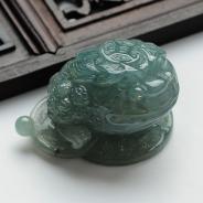 糯冰种蓝晴水缅甸翡翠金蟾挂件