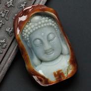 细糯种褐黄翡缅甸翡翠释迦牟尼挂件