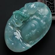 冰种晴水缅甸翡翠观音头挂件