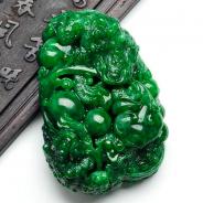 细糯种菠菜绿缅甸翡翠金蟾挂件