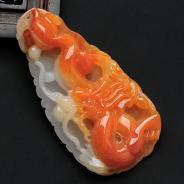 糯冰种红黄翡缅甸翡翠龙挂件