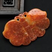 糯冰种红翡缅甸翡翠蝴蝶挂件