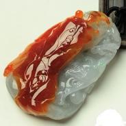 糯冰种红翡缅甸翡翠一路连科挂件