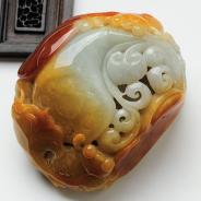 糯冰种红黄翡缅甸翡翠年年有余手玩件