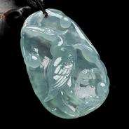 冰种晴水略飘花缅甸翡翠一路连科挂件