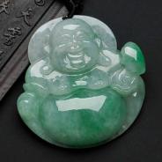 糯冰种翠色缅甸翡翠玉佛挂件