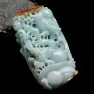 糯冰种晴水带黄翡缅甸翡翠喜上眉梢手玩件