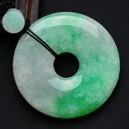 糯冰种飘翠缅甸翡翠平安扣挂件