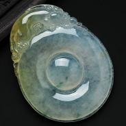冰种黄翡飘花缅甸翡翠福在眼前挂件