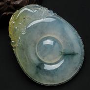 冰种黄翡飘花缅甸翡翠福在眼前挂件