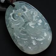 冰种晴水缅甸翡翠扬眉吐气挂件