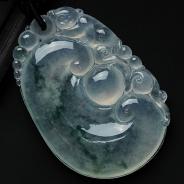 冰种飘花缅甸翡翠如意寿挂件