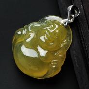 冰种黄翡缅甸翡翠玉佛挂件