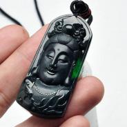 冰种墨翠缅甸翡翠观音挂件