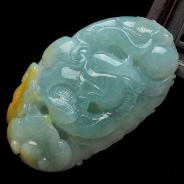 糯冰种晴水黄翡缅甸翡翠龙行如意挂件