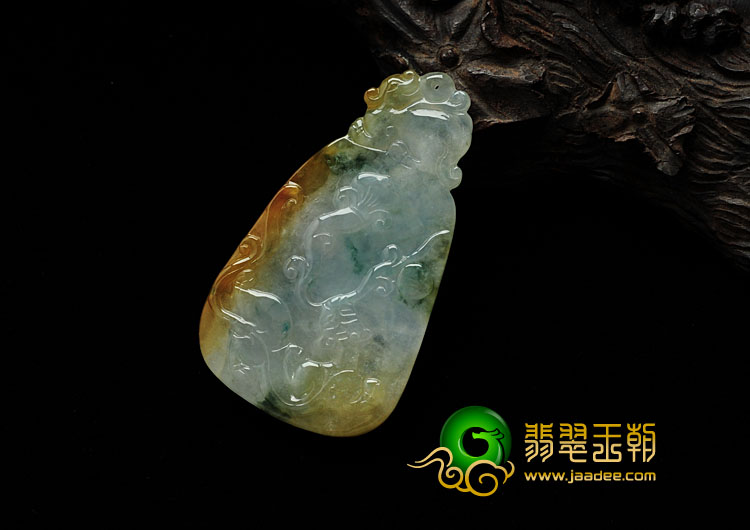 冰种黄翡飘花缅甸翡翠招财貔貅挂件