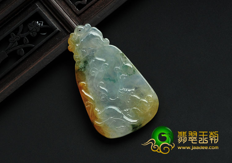 冰种黄翡飘花缅甸翡翠招财貔貅挂件