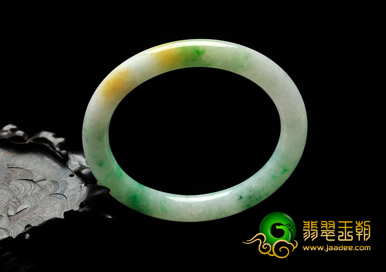 糯冰种三彩缅甸翡翠圆条手镯（52.2mm）