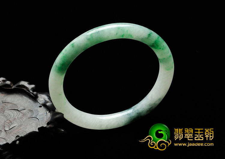 糯冰种飘花缅甸翡翠圆条手镯（53mm）