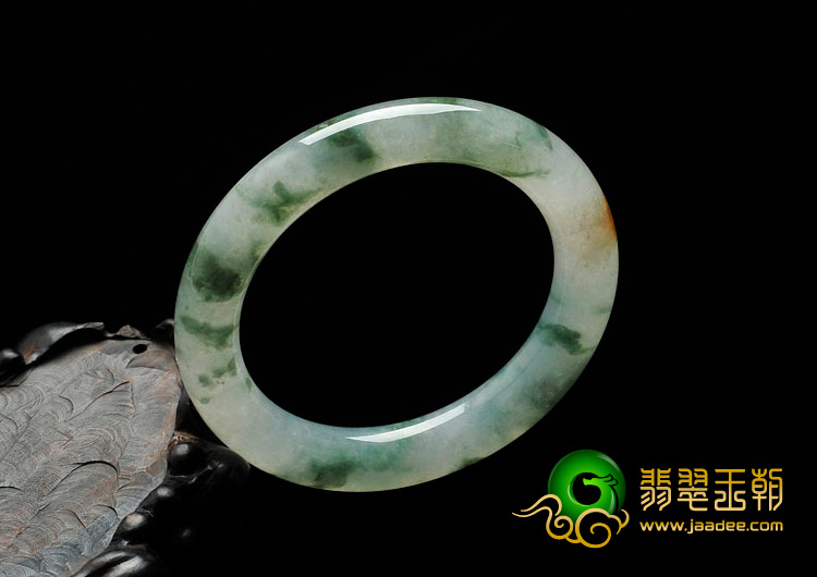 冰种飘花略带黄翡缅甸翡翠圆条手镯（54.6mm）