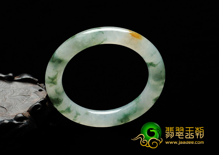 冰种飘花略带黄翡缅甸翡翠圆条手镯（54.6mm）