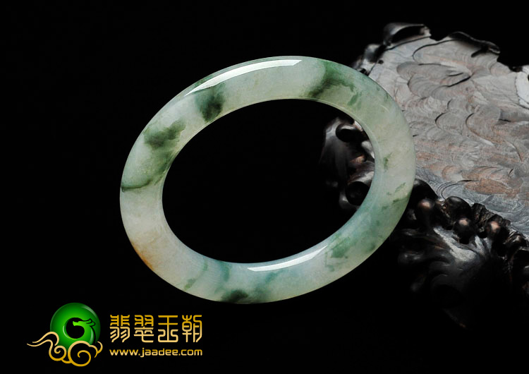 冰种飘花略带黄翡缅甸翡翠圆条手镯（54.6mm）
