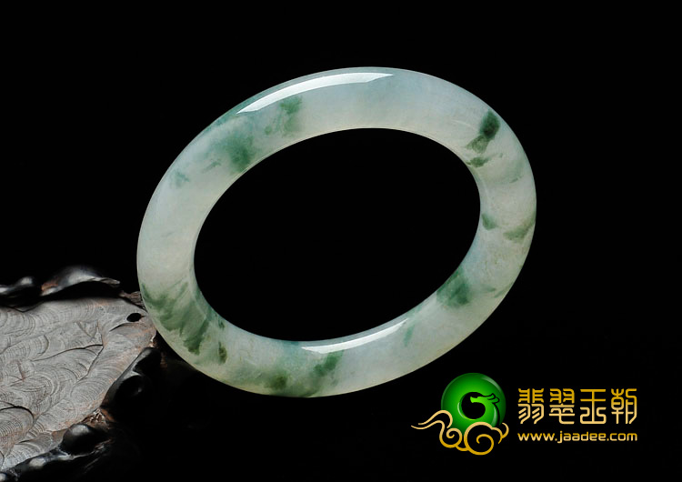 冰种飘花缅甸翡翠圆条手镯（54.2mm）