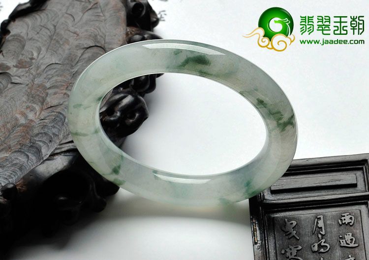 冰种飘花缅甸翡翠圆条手镯（54.2mm）