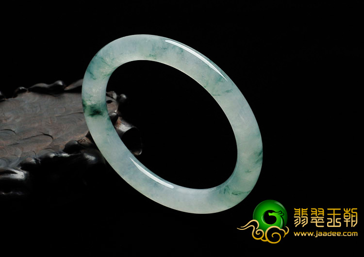 冰种飘花缅甸翡翠圆条手镯（56.4mm）