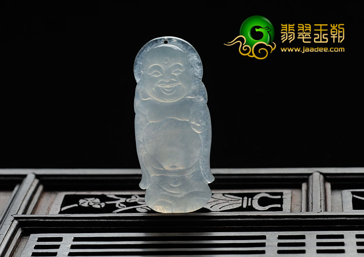 冰种淡晴水缅甸翡翠站佛挂件