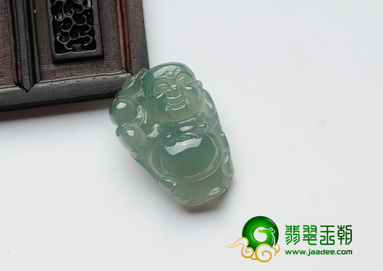 冰种蓝晴水缅甸翡翠逍遥佛挂件