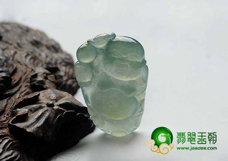 冰种蓝晴水缅甸翡翠逍遥佛挂件
