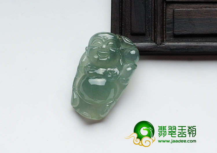 冰种蓝晴水缅甸翡翠逍遥佛挂件