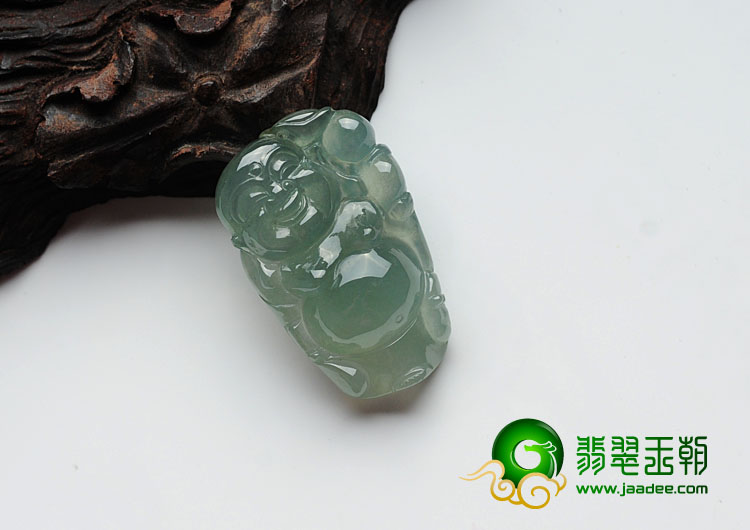 冰种蓝晴水缅甸翡翠逍遥佛挂件